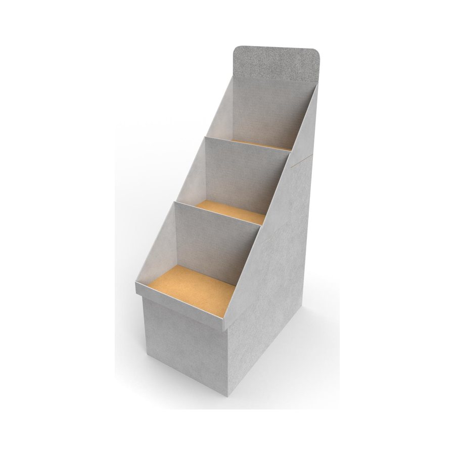 Shelved sidekick with base and header display structure, blank render